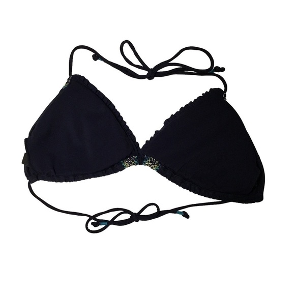 AMERICAN EAGLE OUTFITTERS - Black String Bikini Top with Smocked Detail - Size L - Picture 2 of 4